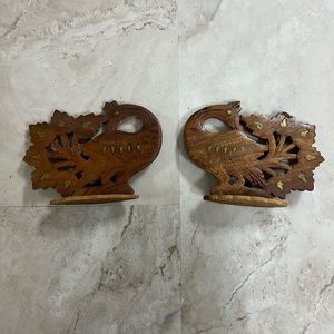 Wooden Peacock Sculptures Set